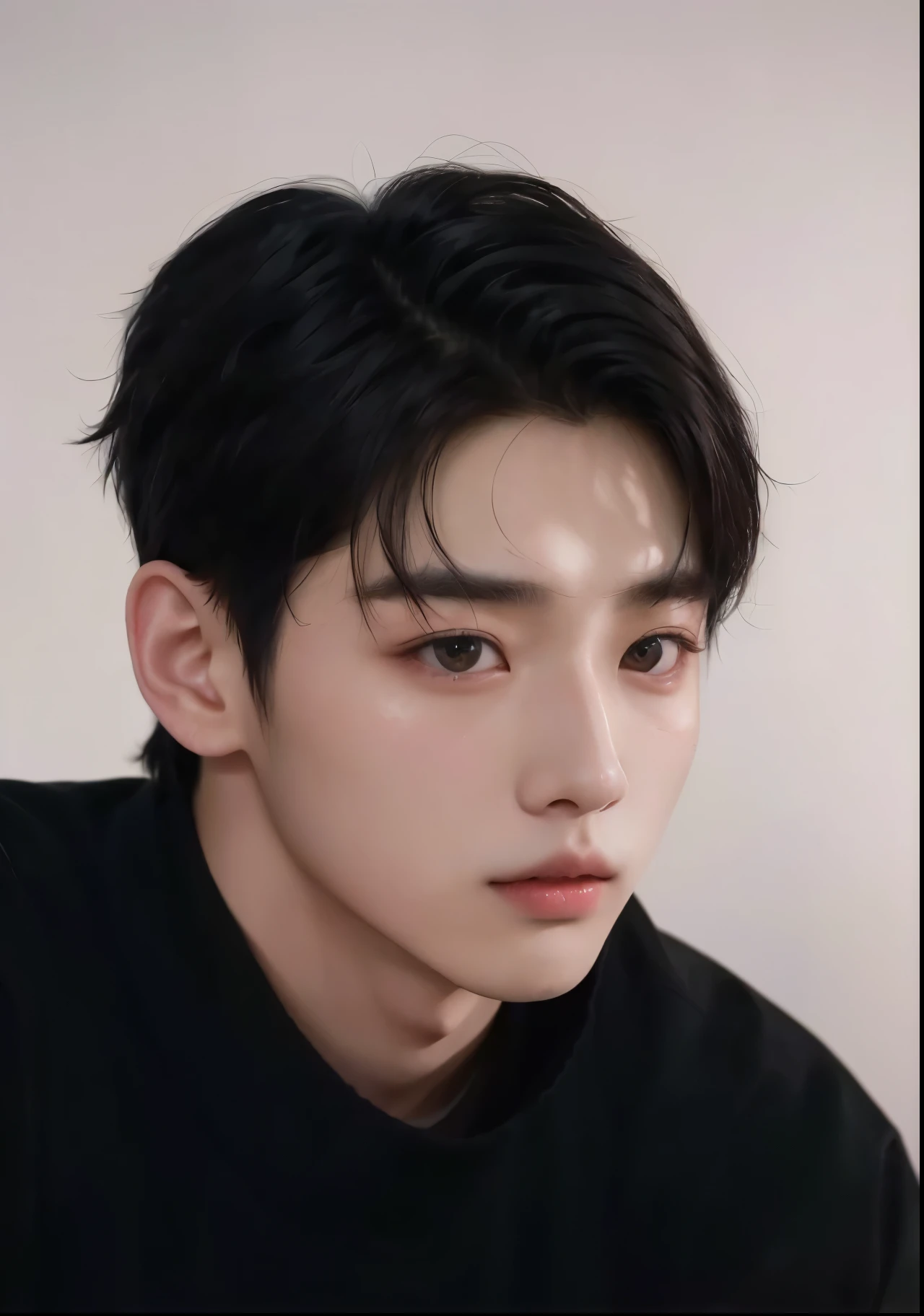 un primer plano de un hombre con una camisa negra y una chaqueta negra, jinyoung shin, cai xukun, jungkook, Un hombre guapo,pelo corto ?????, Won Bin Lee, Yanjun Chengt, young pale angel, Inspirado por Zhang Han, pale korean adorable face, inspirado en Yanjun Cheng, hyung tae, hombre surcoreano, Kim Doyoung