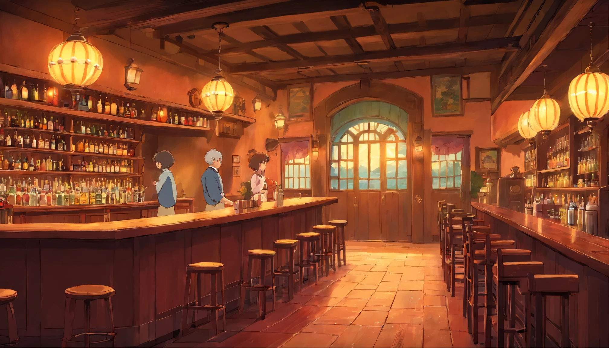 Old but clean bar,Dark atmosphere,Warm feeling,