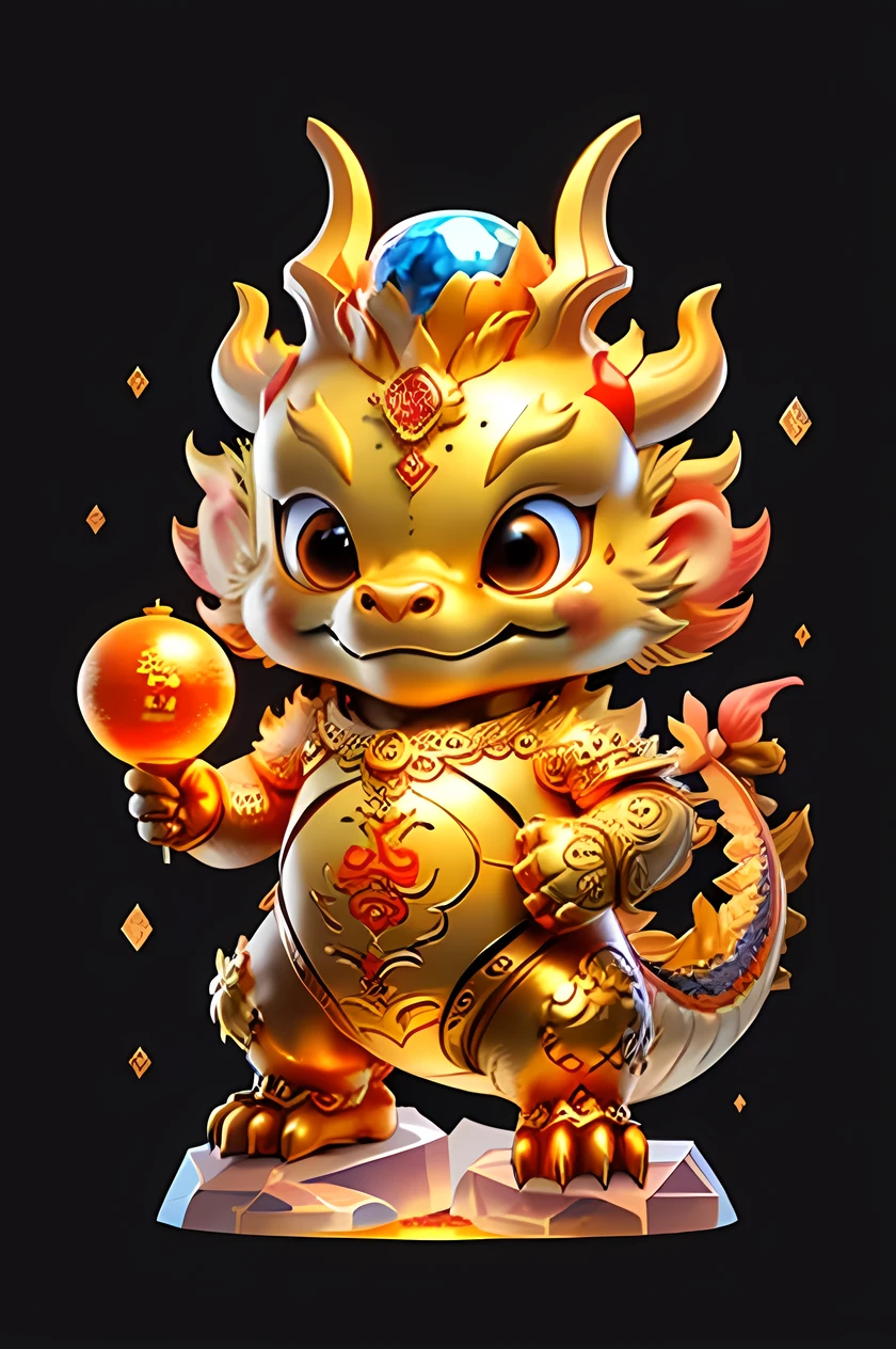 golden asian dragon holding a crystal ball on black background illustration, in the style of kurt wenner, sculpted, detailed character illustrations, artgerm, intricately sculpted, hd, cambodian art