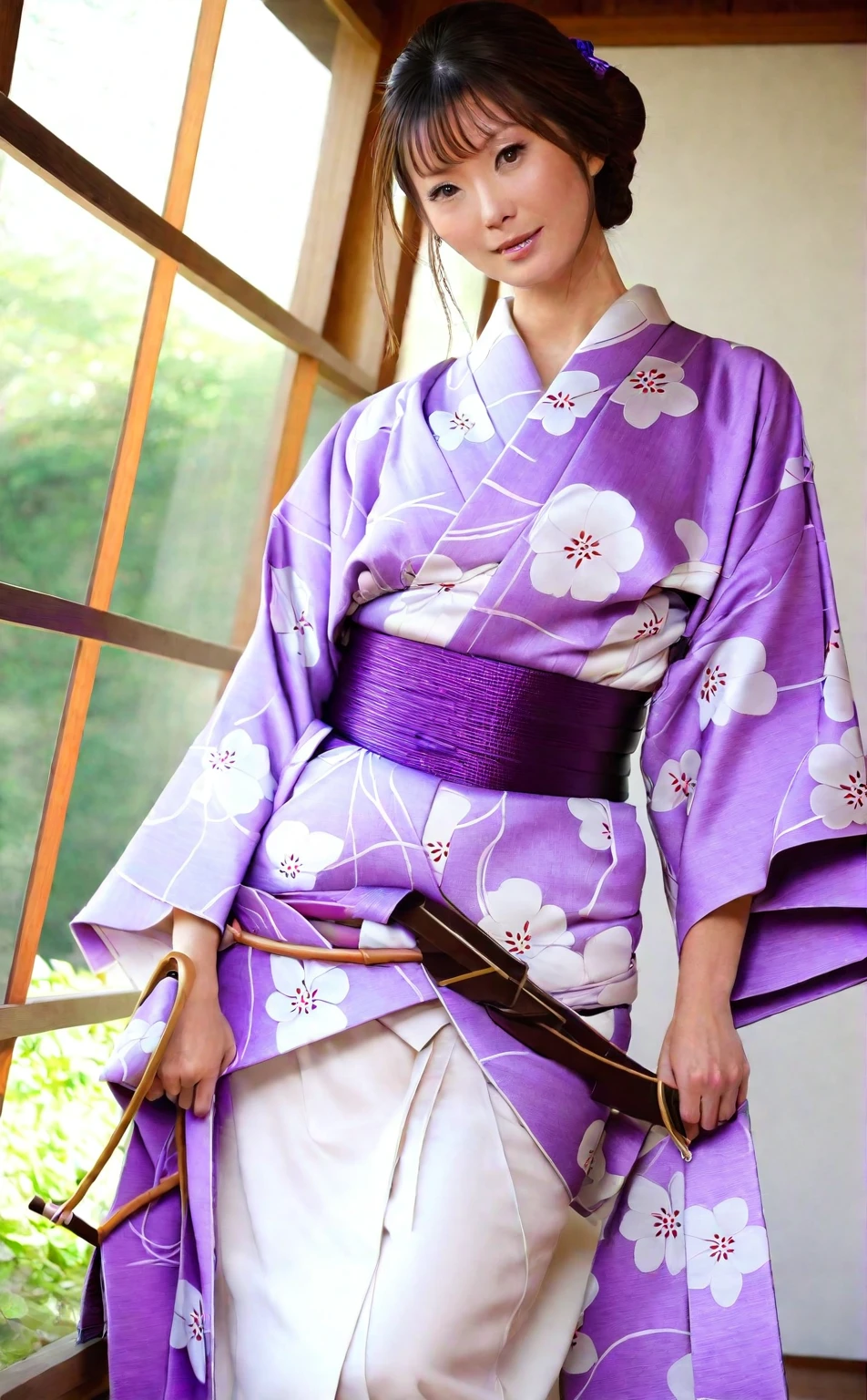 araffe in a kimono with a purple belt and a purple belt, in kimono, in a kimono, wearing kimono, kimono, wearing a kimono, pale and coloured kimono, wearing royal kimono, yukata, Japanese Model, classy yukata, 色鮮やかなyukataを着て, japanese kimono, Japanese style, Beasts, Traditional Japanese