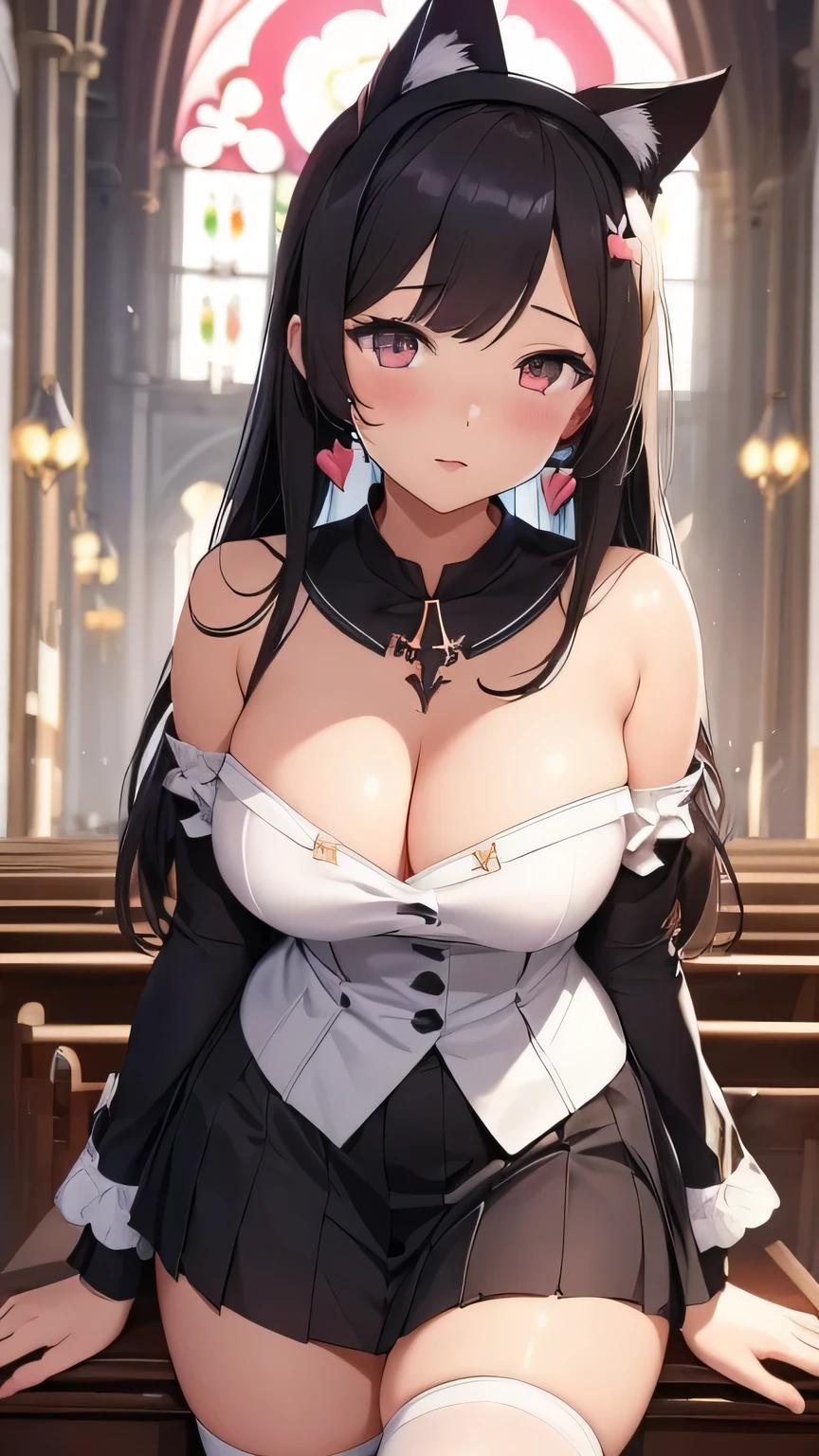 sexy Animated girl in a French Sister church outfit, exuding a seductive allure, sexy pose,stands before the hallowed walls of a majestic French church. She dons the elegant habit of a Good Sister,god, its pristine white fabric contrasting sharply with her bold, sultry expression. , entranced by her enchanting charm. This seductive animated girl is a trending sensation, celebrated as the best rated on Pixiv and Tendances sur ArtStation, making hearts race in the anime community. Hailing from the popular game Azur Lane, she embodies the style voie d'azur with her captivating presence, bo