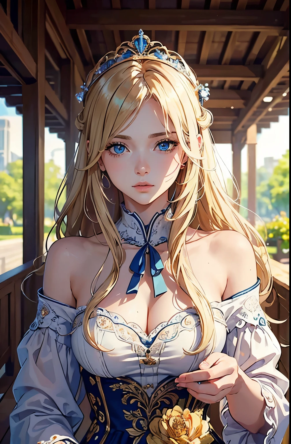 (masterpiece: 1.2, best quality), Practical, (Practical Picture, Intricate details, Depth of Field), best quality, masterpiece, Very detailed, Semi Practical, 1 girl, Mature female, 21 years old, blond, Shoulder-length hair, Left eye covered by hair, blue eyes, King's Clothes, Red cape, Slim body, A crown made of precious gold, Read the documentation, Tag the file, quill, desk, Soft stool, palace, In the palace, In the Middle Ages