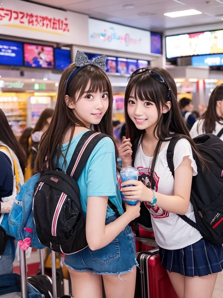 High school girls traveling to America、Looks like a lot of fun、anime、Everything sparkles、Beautiful scenery、Cute girl、