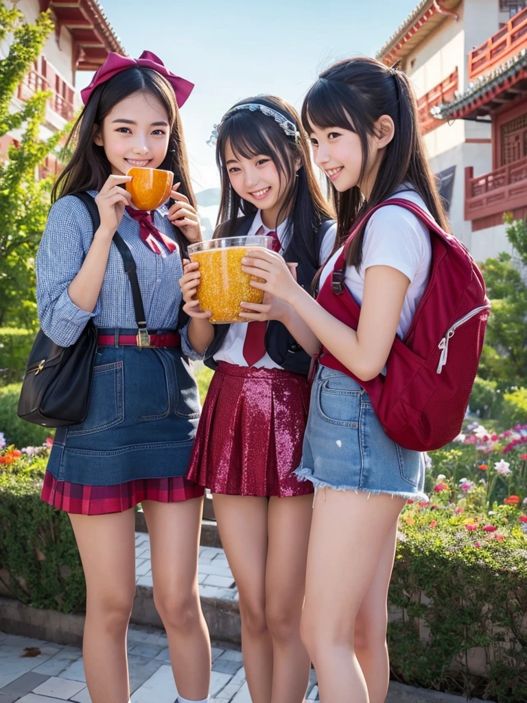 High girls traveling in China、Looks like a lot of fun、Everything sparkles、Beautiful scenery、Cute girl、