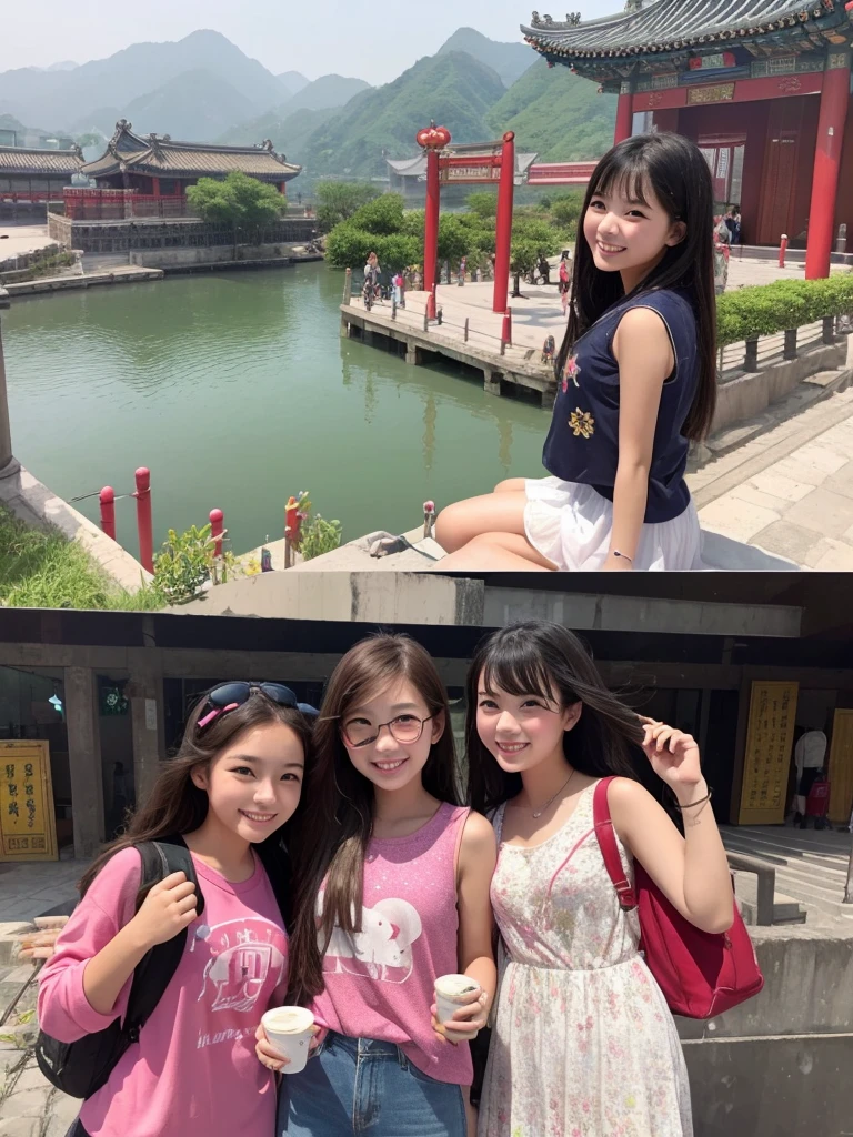 High school girls traveling in China、Looks like a lot of fun、Everything sparkles、Beautiful scenery、Cute girl、