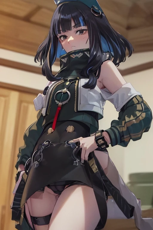 (masterpiece:1.5),(best quality:1.5),(high resolution:1.5),(8k:1.5),(perfect face:1.5),(beautiful detailed eyes:1.5),(Cowboy Shot:1.5) ,(extremely detailed face:1.5),(perfect lighting:1.5),(extremely detailed CG:1.5), (perfect hands:1.5),(perfect anatomy:1.5),,(perfect body:1.5),(perfect hands:1.5),(perfect fingers:1.5),(full body:1.5),(fighter:1.3),(1woman:1.3),(megami magazine:1.25),pale skin,(large breasts:1.3)(large ass:1.3),(black long straight hair and blue mesh:1.3),(light black eyes:1.3),(Green Beret:1.4)(black virgin killer sweater and black pencl skirt:1.3),(green short jacket with white coat:1.3),(sexy look:1.5),looking at viewer,,(cameltoe:1.2),standing,,(sea:1.3)
