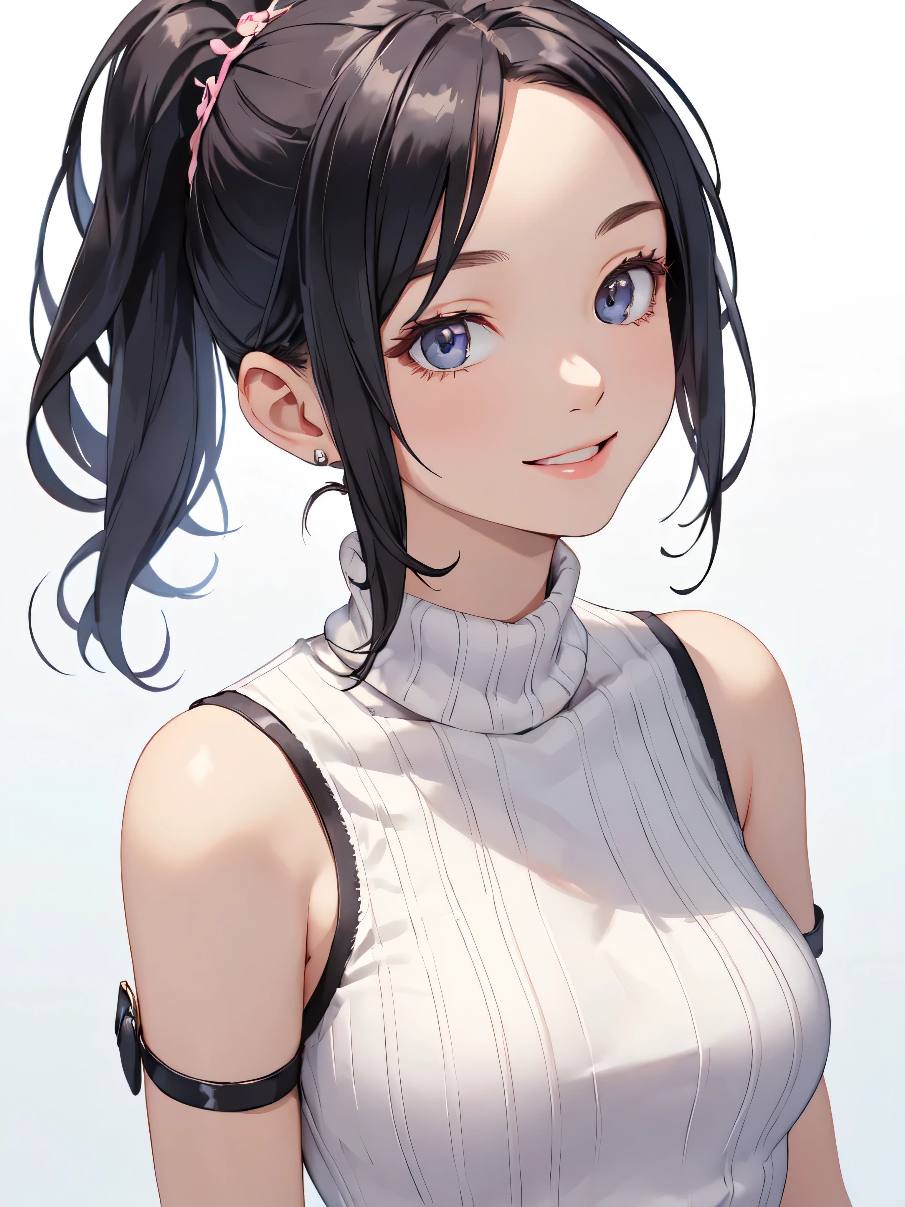 (Tabletop, highest quality), beautifully、aesthetic, 1 Female, Idol, elegant, (Age 25), Portraiture, Light Smile, (Sleeveless knit), Upper body, Simple Background,