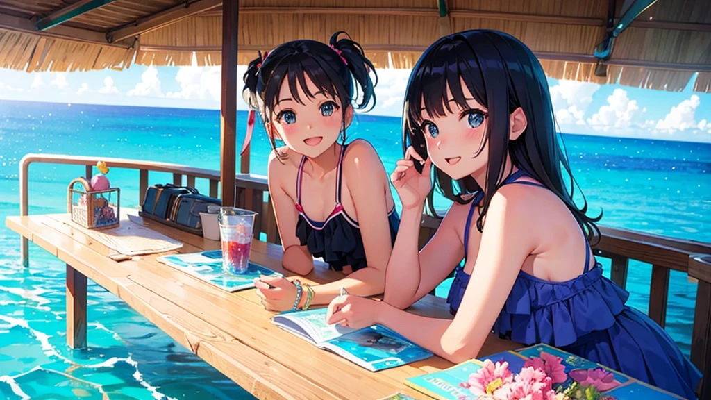 Junior high school girls on a trip to Saipan、Looks like a lot of fun、Everything sparkles、Beautiful scenery、Cute girl、Swimwear、