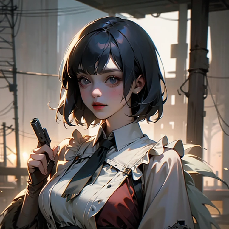 A girl wearing a handmade flapper dress that is also practical to wear in a post apocalyptic world