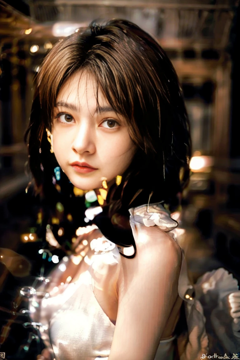 8k, masterpiece, RAW photo, best quality, photorealistic, extremely detailed CG unity 8k wallpaper, Depth of field, Cinematic Light, Lens Flare, Ray tracing, (extremely beautiful face, beautiful lips, beautiful eyes), intricate detail face, ((ultra detailed skin)), best quality, Masterpieces, Super high resolution, (photograph realistic:1.5), Original image, naked portrait, 1girl, nude photography, In the dark, deepshadow, low tune, Cold light, Sexy look, long whitr hair,Cafe,pretty,lim light,swirling hair, medium shot, big breast.