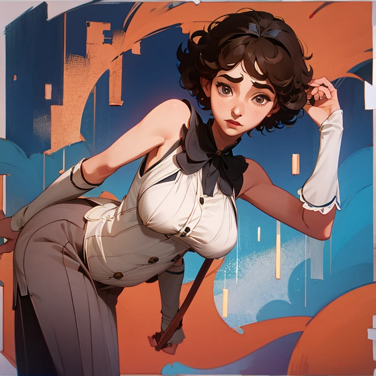 Full outfit of a flapper girl with dark curly hair