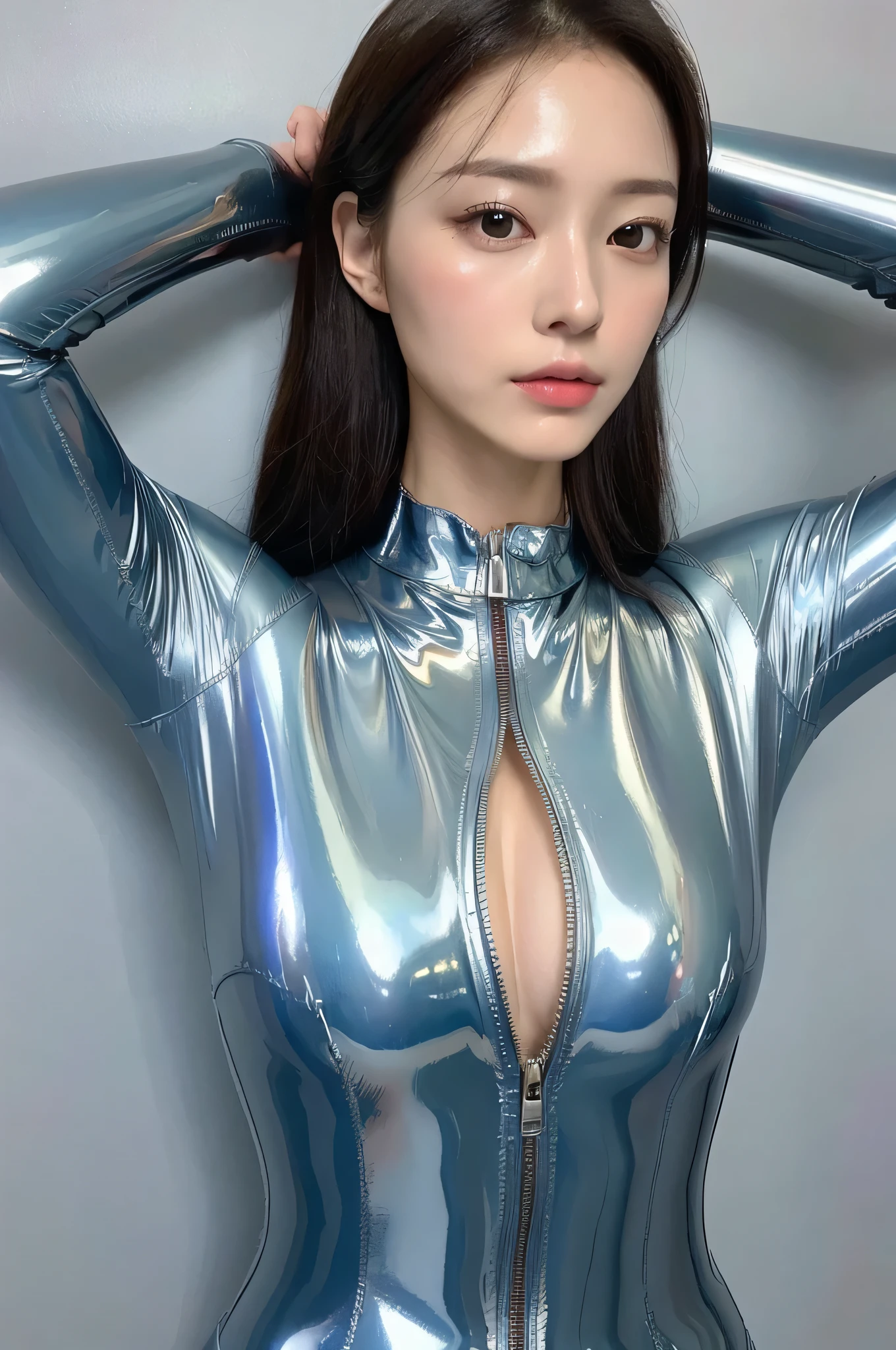 (highest quality, 8k, masterpiece: 1.3)), One girl, The beauty of slim abs, Very beautiful face, Delicate eyes, double eyelid, Latex suit, Big Breasts, Queen, Bondage, Oiled clothes, Shiny skin, Glowing Face, Covered in a rubber suit, Sexy rubber suit, Oily skin, Oily gloss, perfect body, Cool Beauty, Ultra-realistic, Realistic, sexy, Horikita Maki, Japanese, Beauty, Well-formed face, Glossy face, Shiny Costumes, Hyperrealistic, Looking down from above, My chest was exposed, Tight fit, wearing tight suits