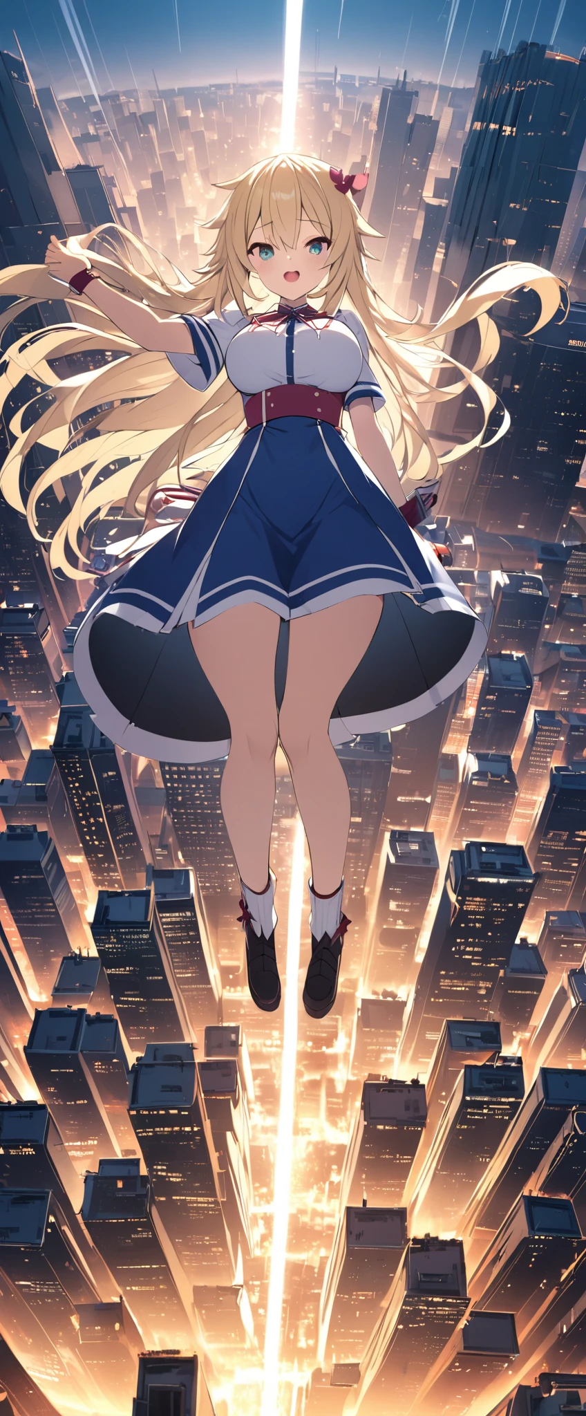 akaihaato,fly in the sky,Above the City,effect,Blonde,Long Hair