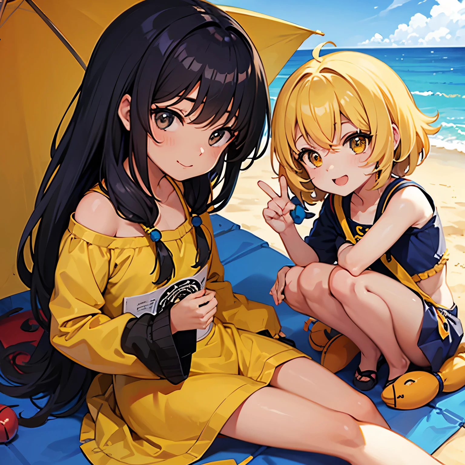 Anime girl in a hoodie and swimsuit,, Clear skies, Cute Animeの女の子, pixiv Contest Winner, Pixiv, coastal(Sandy Beach), Summer concept art, Cute artwork, Anime Moe Art Style, Splash Art Anime Loli, Little Lolita Girl,hot summer, Cute Anime, Digital art on pixiv