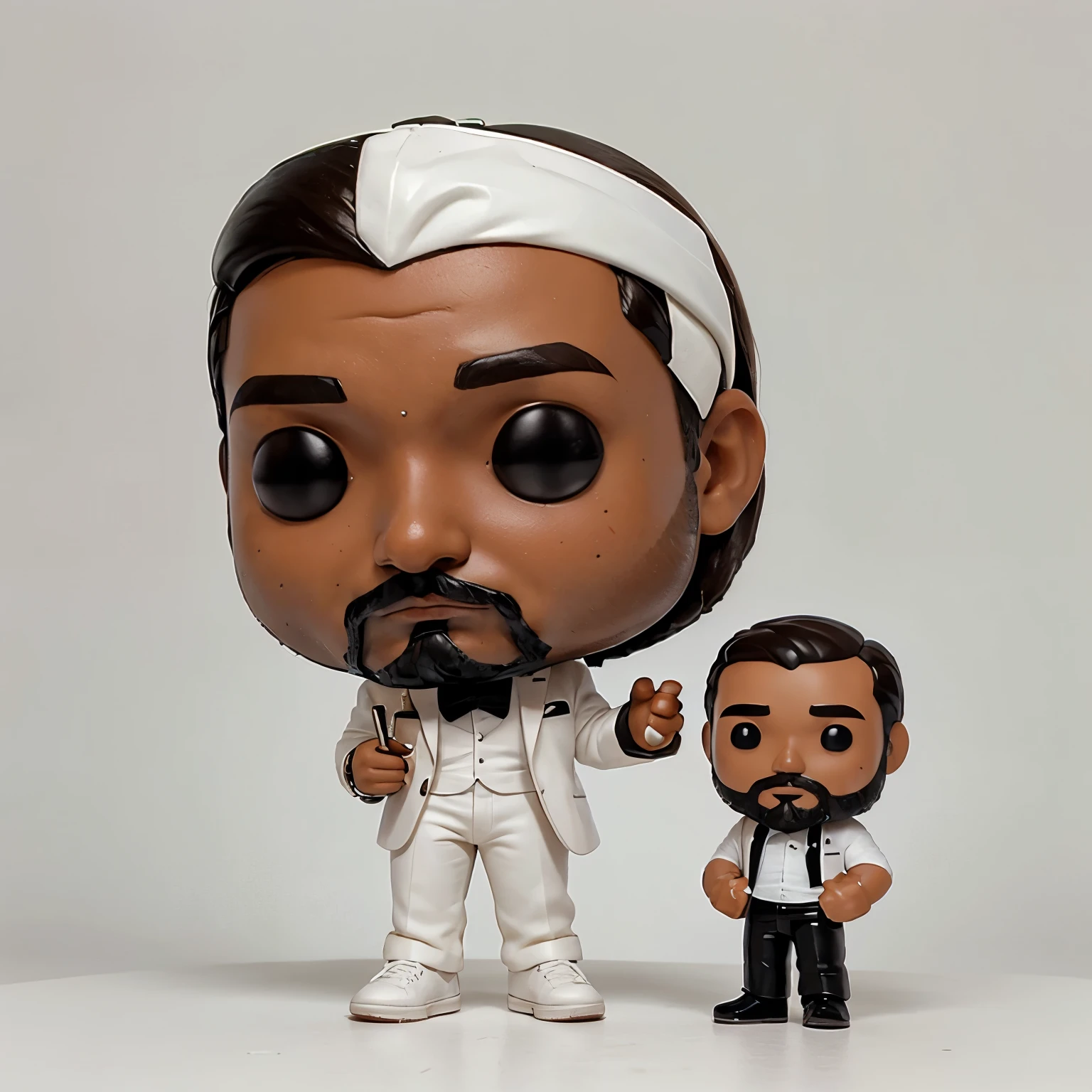 "In a plain white background with no decoration, make a FunkoPop of a stylish man with brown skin, and no beard.