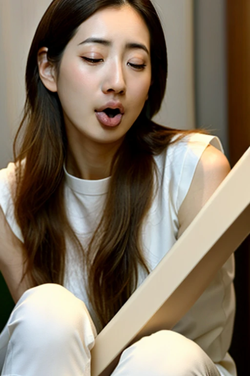 (Realistic:2),(masterpiece:2), (highest quality:2),8k,highest quality、(lips are white:2.2),woman、delicate、beauty、1 person,((Lackluster lips:2.4)),Kuma:2,(Masturbation:2.2),(Blowjob:1.8),(Underarm hair:1.6),pubic hair:2、Spread your legs,(White Lips:1.4),(Lips are white:1.8),(Her lips are beige:1.4),(Thin lips:1.4),(Half-open eyes:1.4),Subtle lip wrinkles、(Drooling from the lips:1.2),(High nose:2.2),Thin Nose:2,(Clear Eyes:1.2),Long Hair,Wavy black hair、(Thin eyebrows:1.2),Narrow forehead、(Pale complexion:2),(Please open your thighs:1.8),(White Chinese clothing:2),(Sleeveless:2),(No makeup:2)),(No makeup:2),(Beautiful breasts:1.2),Good move....、4K, Thin arms, Thin thighs, Long legs, delicateな体, slim, Tight waist, Fine skin,Dynamic Angle, pubic hairを見せる、Spread your legs、Underarm、Underarmの細かいシワ、Underarmの皮膚が黒い、黒いUnderarm、(Very detailed), (Detailed face), ((18歳woman)),(Very nice hands:1.4),日本人woman, alone, Realistic Skin, Realistic Face, Spread your legs, 完璧な体型を持つ美しいwoman: 1.4、slimな腹筋:1.2、double eyelid,Realistic Skin, Realistic Face, Looking at the camera, ((highest quality, 8k, masterpiece: 1.3)), 完璧な体型を持つ美しいwoman: 1.4, Highly Detailed face and skin texture,Very detailed, Realistic Skinのテクスチャ, Cool girl、Wavy Hair、flowing bangs、Tight Chinese clothing、Sleeveless、evil brainwashing、Mind control、Grin、Whisper in my ear、evilな表情、evil、Hollow Eyes,Half closed eyes、Hollow Eyes、evil、Church at night、Swear allegiance、Sexy pose、Semen On , Penis Facial, ((Sticking out tongue, Open your mouth))