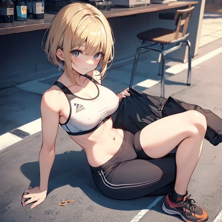 Short Hair、Blonde、Nipples、tits、Athletics、Sports Bra、stockings、Open your legs while crouching、Perfect body、Love juice overflows