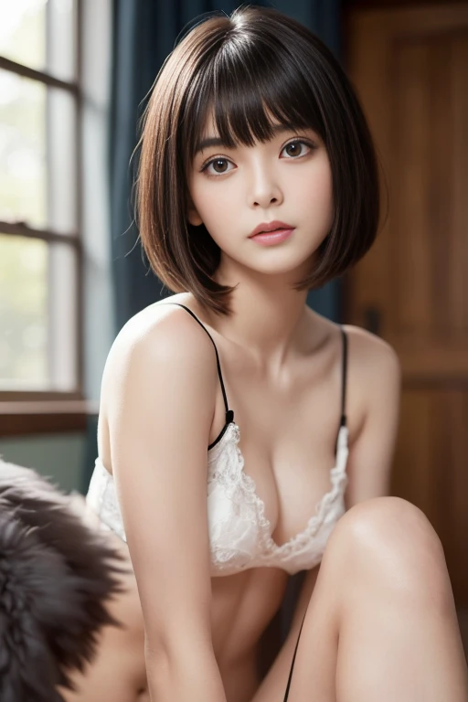 Full Body Shot,(((masterpiece, highest quality, Super detailed))), 1 female, (((very thin body))) , (((length, thin legs))), (((black short hair, thick and fluffy bangs ))), (((highly detailed face))), cosmetics free, small and thin nose, small thin mouth, (((Very sharp focused eyes))), Japanese, beautiful face, (lifelike face), beautiful hairstyle, realistic eyes, fine and beautiful eyes, (real looking skin), beautiful skin, charm, Photo shoot that recreates Tim Burton'world view、The mysterious Colorful costume is also one of the highlights..。Victorian style Colorful dress and suit、Design with gothic elements.。Accessories include leather items and studs.、chain is important。model'You can also create a spooky and unique hairstyle..。High image quality、Capturing every detail clearly、,、Use a bright and vibrant color palette。As background:、Colorful cityscapes and fantastic locations that appear in the work..、Creates images with Tim Burton's signature dark shadows and bizarre details,Turn around,look back,Ass View,