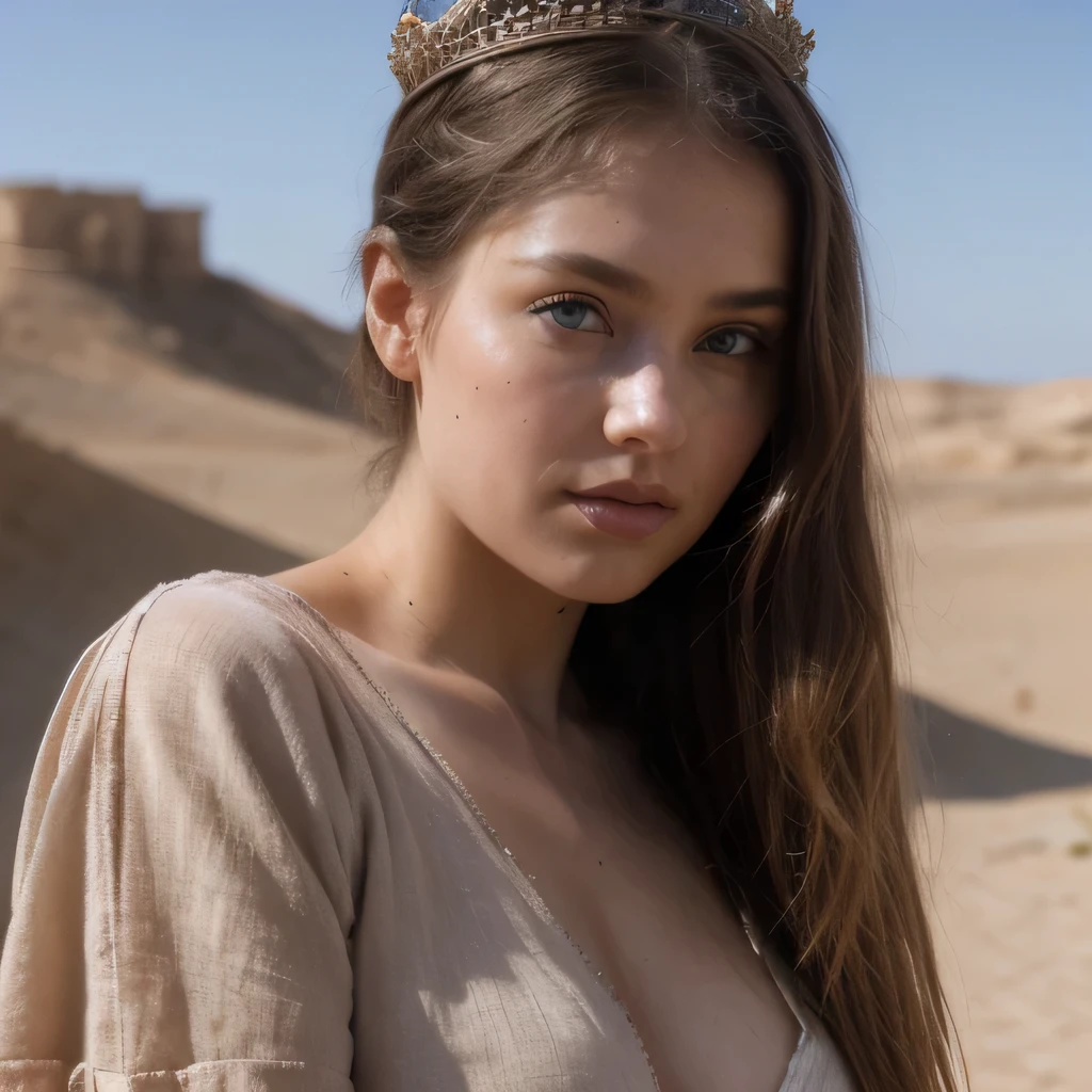 a close up of a college student wearing a tiara and a dress。，（（（side view）））, portrait sophie mudd, portrait of barbara palvin, wearing a light grey crown, wearing tiara, barbara palvin, wearing a tiara, wears a light grey crown, julia gorokhova, posing in leotard and tiara, young goddess, diadem on the head，arafed woman in a white dress standing in the desert, portrait sophie mudd, gorgeous young model, anna nikonova aka newmilky, soft portrait shot 8 k, beautiful female model, photo of a beautiful woman, portrait of a beautiful model, extremely beautiful face, beautiful model, very pretty model, tanned beauty portrait, covered in sand，photo of a college student, in Desert Color Coarse Linen Pink,Desert Color Coarse Linen, (freckles:0.8) cute face, sci-fi, dystopian, detailed eyes, Heterochromia eyes（（Side view））（Lunar soil）((a beautiful fantasy empress))