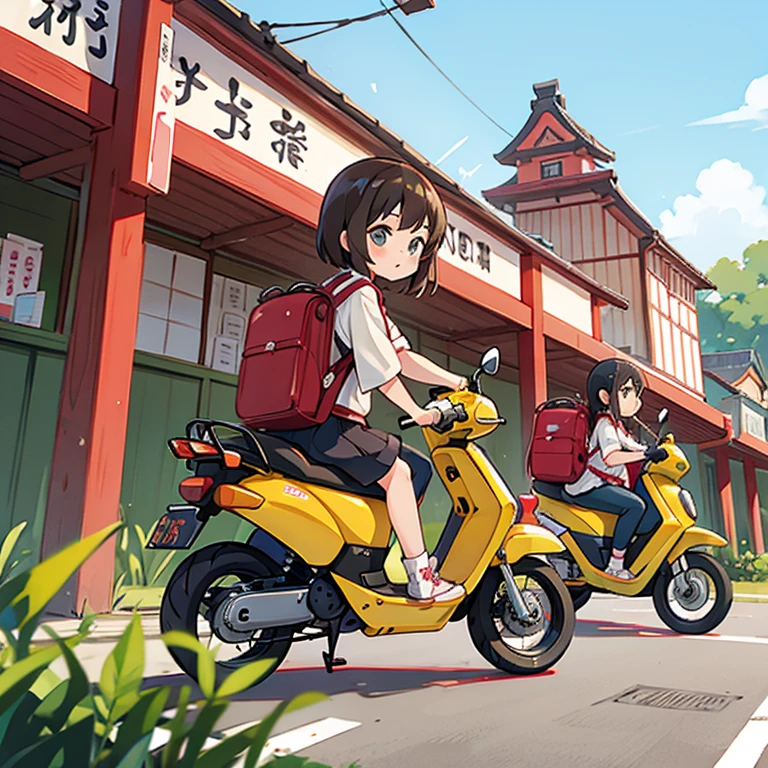 Girls traveling around Japan on mopeds