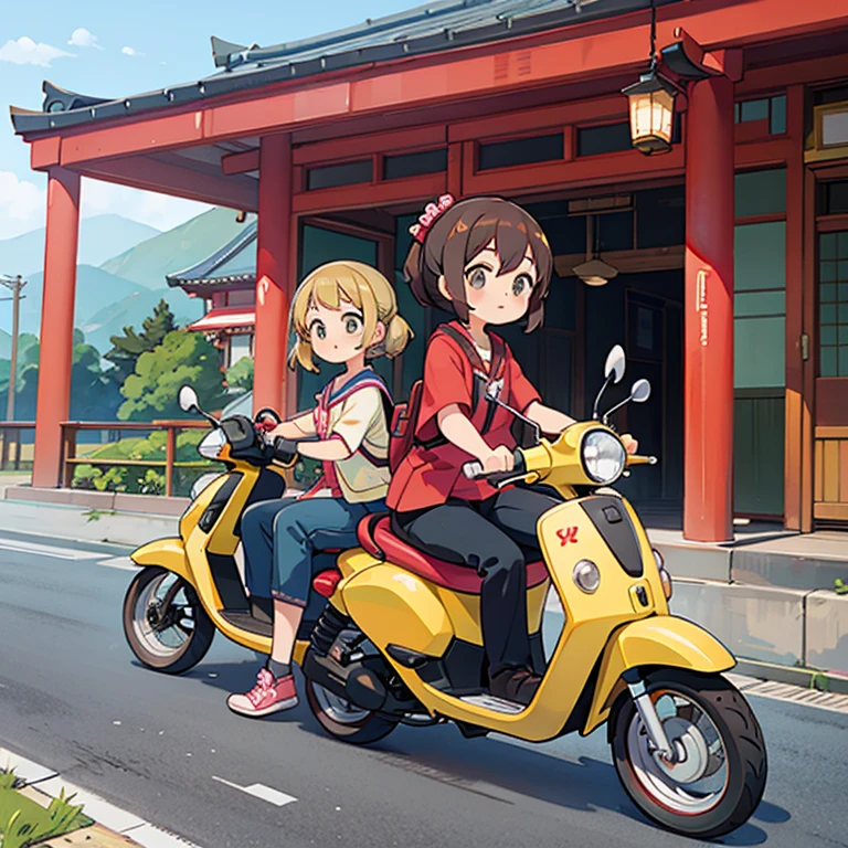 Girls traveling around Japan on mopeds