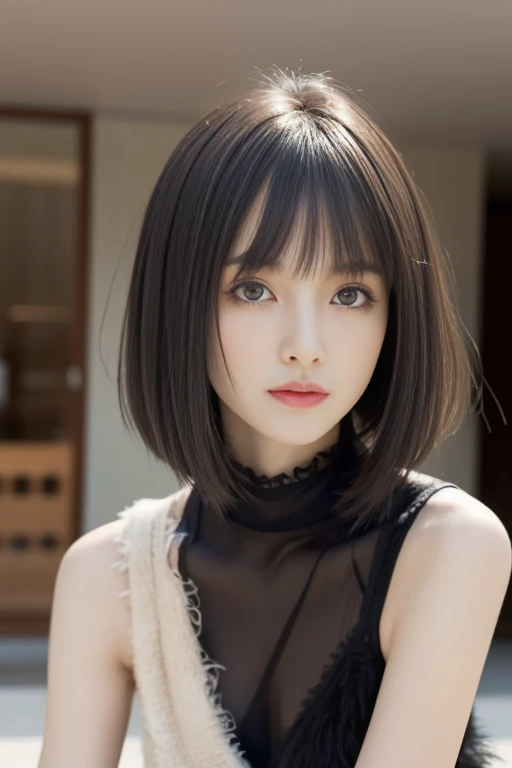 Full Body Shot,(((masterpiece, highest quality, Super detailed))), 1 female, (((very thin body))) , (((length, thin legs))), (((black short hair, thick and fluffy bangs ))), (((highly detailed face))), cosmetics free, small and thin nose, small thin mouth, (((Very sharp focused eyes))), Japanese, beautiful face, (lifelike face), beautiful hairstyle, realistic eyes, fine and beautiful eyes, (real looking skin), beautiful skin, charm, Photo shoot that recreates Tim Burton'world view、The mysterious Wizard Costumes is also one of the highlights..。Victorian style Wizard Costumes and suit、Design with gothic elements.。Accessories include leather items and studs.、chain is important。model'You can also create a spooky and unique hairstyle..。High image quality、Capturing every detail clearly、,、Use a bright and vibrant color palette。As background:、Colorful cityscapes and fantastic locations that appear in the work..、Creates images with Tim Burton's signature dark shadows and bizarre details,Turn around,look back,Ass View,