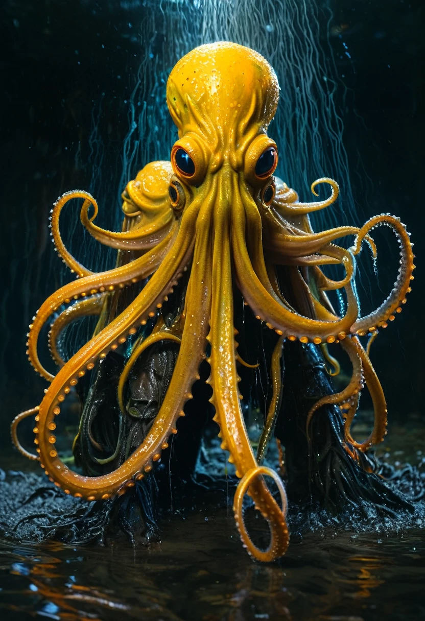 8K, ARTISTIC photogrAphy, best quAlity, mAsterpiece: 1.2), A (potrAit:1.2) witch Cthulhu soldier, ORANGE-BLACK many octopus style tentacles, full body RAW candid cinema, yellow hair, 16mm, color graded portra 400 film, remarkable color, ultra realistic, sad admosphere, dark lighting, oppressive atmosphere, depressive colors, kodak portra 400, photograph,r, Natural Light, Pinhead lighgts, blur reflection, Brush Strokes, Smooth, abstract, Splatter, Oil On Canvas, rainbow colors, fractal isometrics details bioluminescens : a stunning realistic photograph of wet bone structure, 3d render, octane render, intricately detailed, titanium decorative headdress, cinematic, trending on artstation | Isometric | Centered