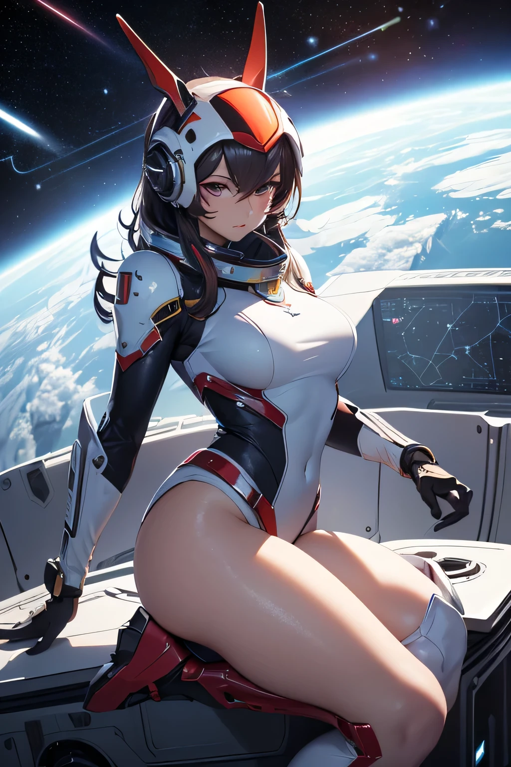 dans l'espace, beautiful galactic background en plein vol, planetes, vaisseaux spatiaux, High luminosity and low variance, Soft light,realistic light and shadow, light and dark intertwined,(plan large:1.3),regarder le spectateur, angle dramatique, (haut du corps:1.4), (Seulement:1.6), into space
, (best quality), (High resolution),( illustration), (la science-fiction), (style science-fiction), (mechanical style)
1fille, (femme astronaute),
, (tout le corps), (jambes fines), ( Mecha ), peau brillante, peau brillante, ( beautiful detailed thighs), (articulated fingers)
(fille en combinaison spatiale rose), Functional clothing, (casque spatial:1.5) space helmet with closed transparent visor ,(bottes de combat), ( ceinture), ( pointu:1.21),, dans l' univers, starry sky, amas d' stars,colorful boot trails,Shooting star,La terre,pleine lune
((seductive)), rougir, ((marche)), sexy, hot
(les yeux rouges:1.4),(finely detailed eyes),Beautiful detailed eyes
(cheveux longs crème),(queue de cheval:1.4),(reflective hair)