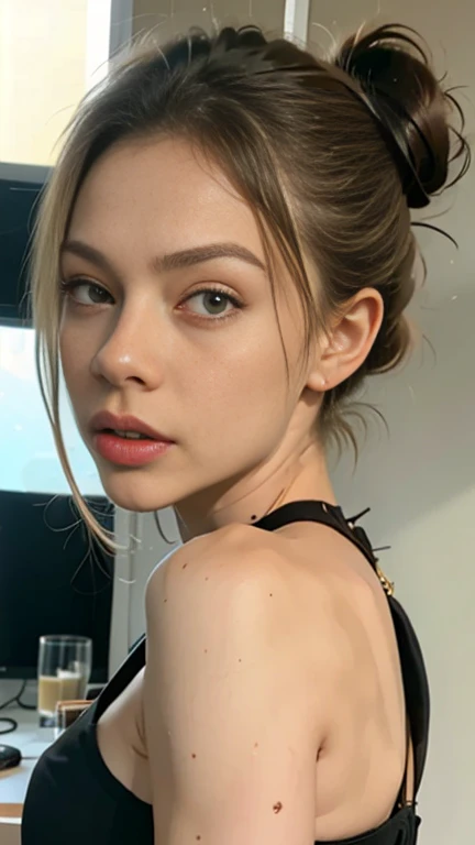 super cute brunette woman in a dark theme