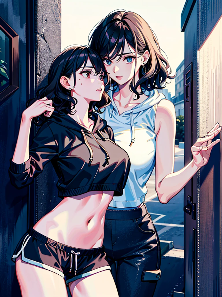 2 women having fun in the ice cream shop, lewd:1,2, hentai:1,2, NSFW:1,2, lesbian yuri:1,2, kissing, blushing, wearing tank tops and skirts