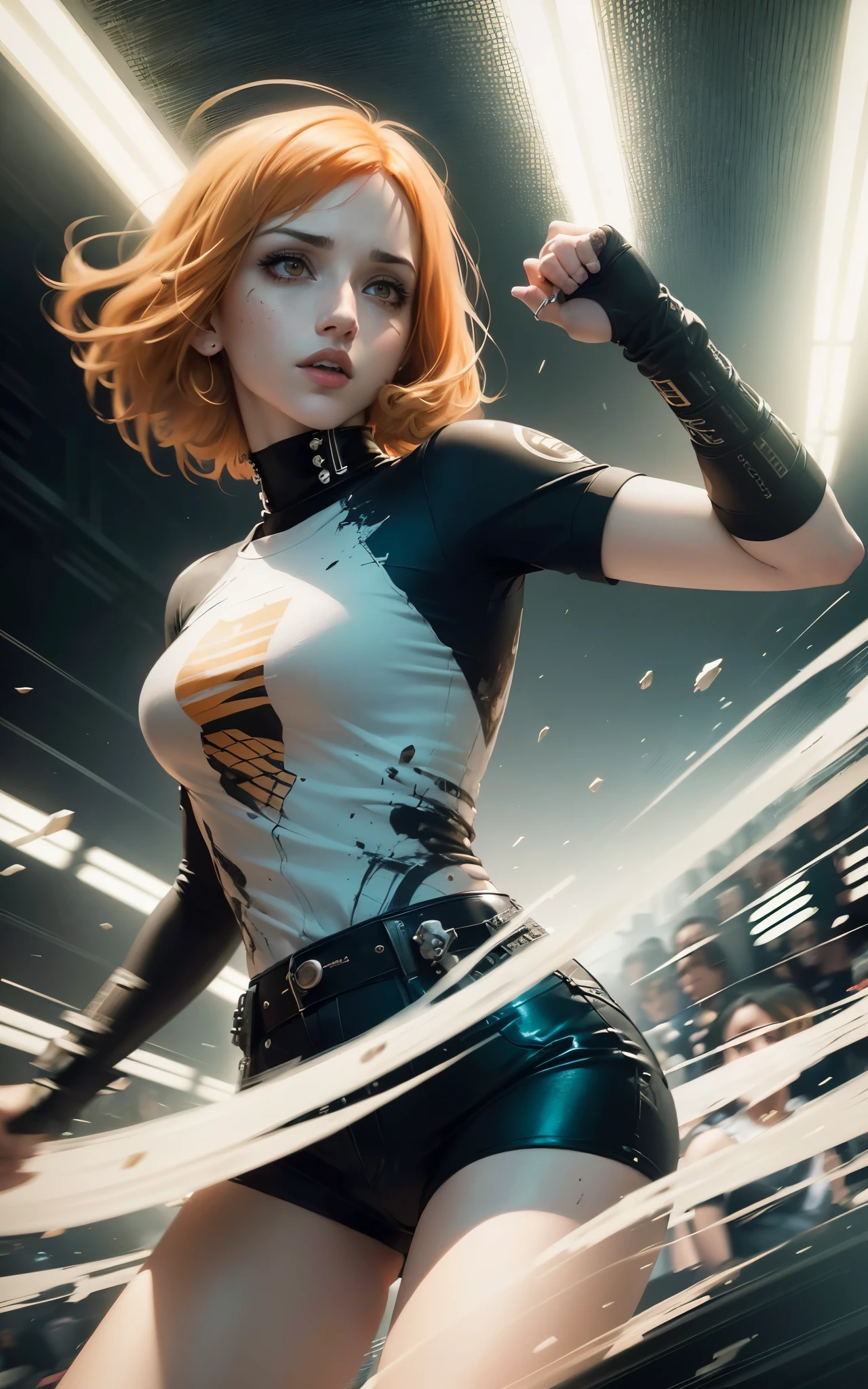 (Emily Rudd:Hayley Williams) best quality, masterpiece, (realistic:1.2), detailed face, beautiful eyes, (masterpiece, top quality, best quality, official art, beautiful and aesthetic:1.2), (1girl:1.4), extreme detailed, (Joshua Middleton comic cover art:1.1), (Action painting:1.2), (concretism:1.2), theater dance scene, (hypermaximalistic:1.5), colorful, highest detailed,