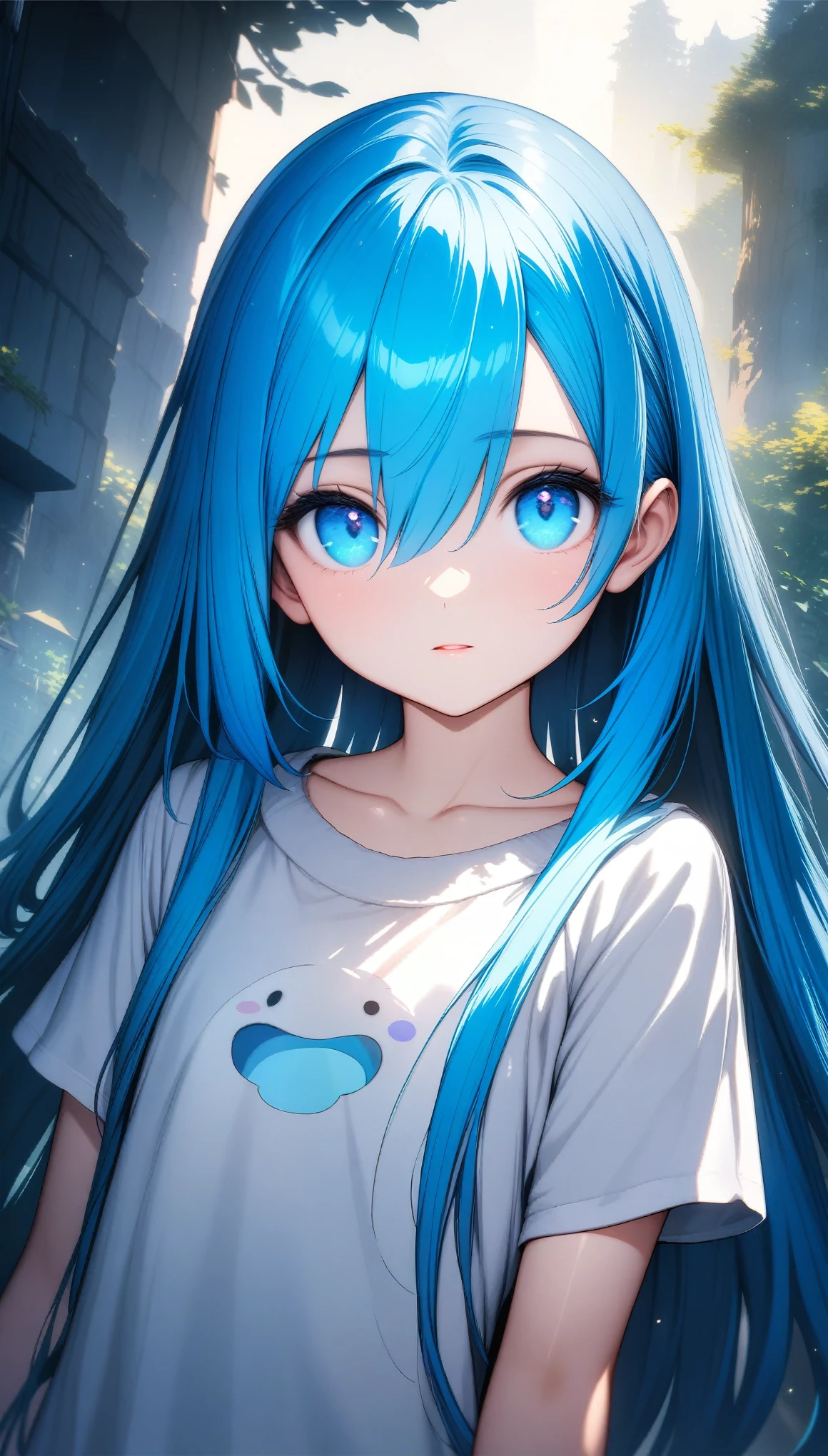 Unparalleled beauty, Shiny、Tightened、Glowing Skin, Bangs between the eyes, Shiny真っ直ぐな美しいプラチナブロンド, Super long straight silky hair, eyeliner, Sexy, beautiful and pure 14 year old, High resolution big beautiful bright blue eyes, beautiful and adorable girl, Baby Face, Short sleeve shirt, 32k, best quality, ultra high res, HDR, UHD, extremely detailed CG, unity 32k wallpaper,