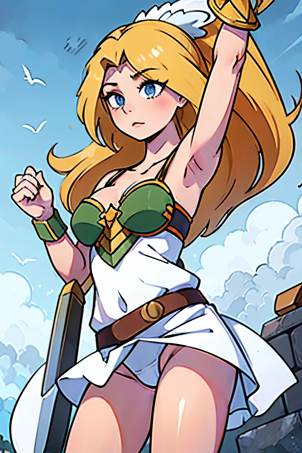 White panties,Valkyrie swinging a sword,