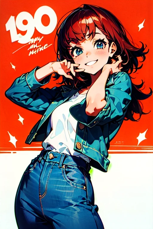 The background is the 1980s,Denim wear,lover,A kind smile