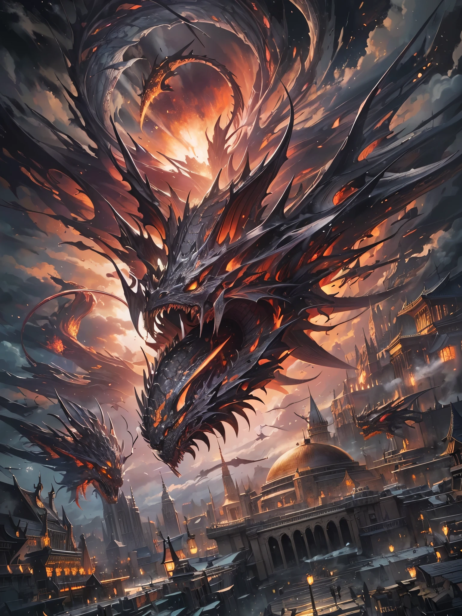 ((highest quality)),(Ultra-high resolution),(Very detailed),(Detailed Description),((The best CG)),(A masterpiece),Ultra-detailed art,Amazing drawing art,(Art with exquisite detail:1.5), spooky、Demon Dragon、fear