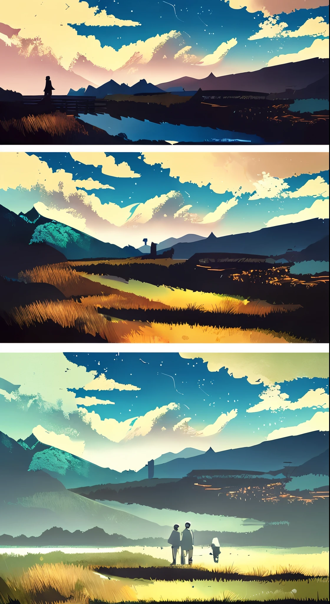 High quality masterpiece, landscape, cloud, Animated train passing over a body of water on distant tracks, Bright starry sky. Traveler, Romantic Light, Pixiv, Concept Art, Lofi Art Style, reflection. makoto shinkai, Roffie Art, Beautiful anime scene, アニメのlandscape, 詳細なlandscape — 幅 672, makoto shinkai's style, makoto shinkai's style, Enhanced Details.