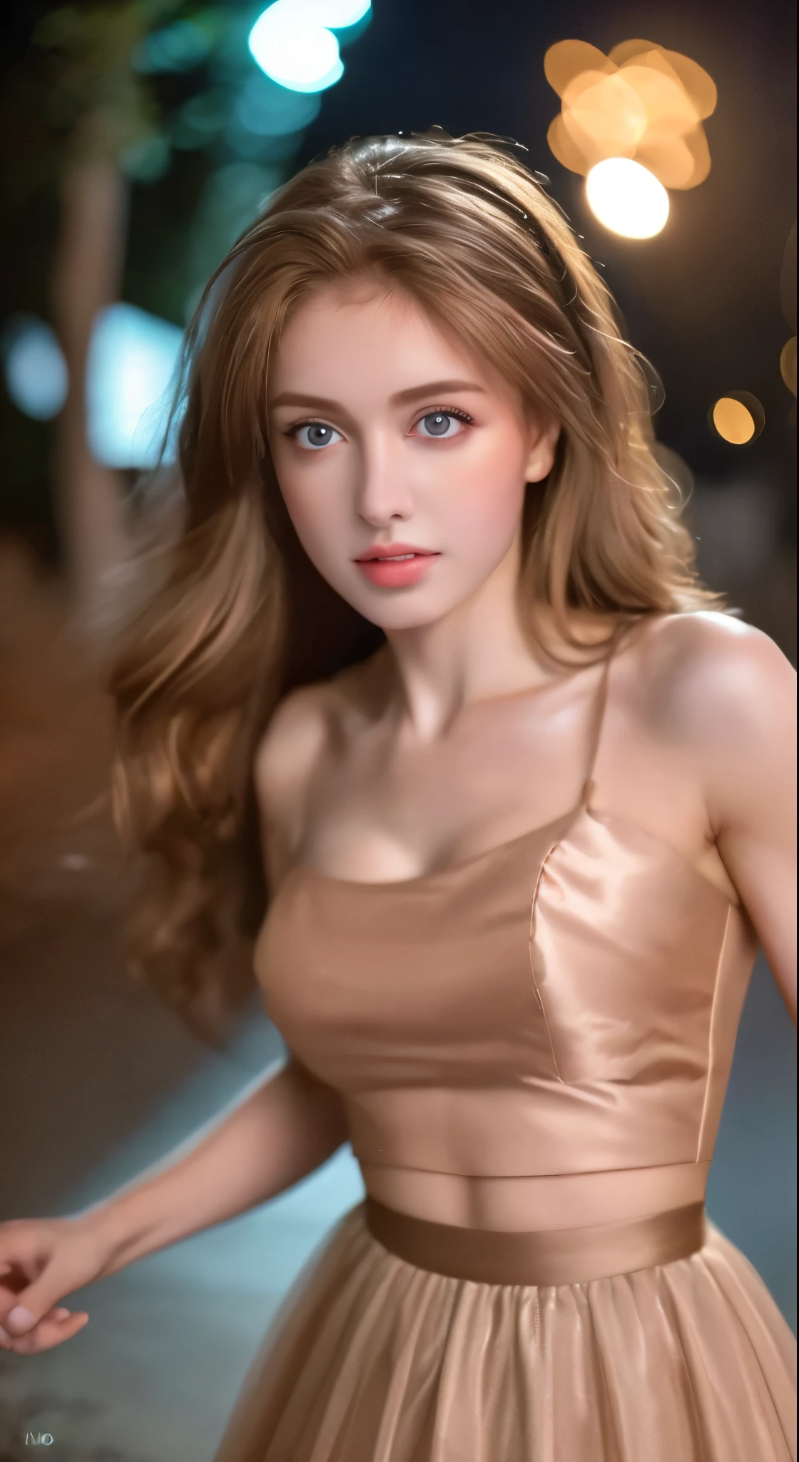 (highest quality, 8k, masterpiece: 1.3), Clear focus: 1.2, beauty: 1.4, Abdominal muscles: 1.1, Brown Hair, Princess Dress: 1.4, Outdoors at night: 1.1, street, Beautiful face and eyes, double eyelid. Add realistic lighting, Be careful adjusting the ratio.