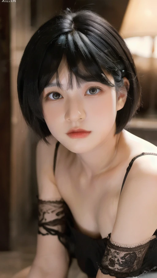 (masterpiece:1.3), (8k, photorealistic, RAW photo, best quality: 1.4), japanese, (1girl), beautiful face, (realistic face), (black hair, short hair:1.3), beautiful hairstyle, realistic eyes, beautiful detailed eyes, (realistic skin), beautiful skin, attractive, ultra high res, ultra realistic, highly detailed, full body, nude portrait,  show armpit,  shiny nipple,  brown nipple