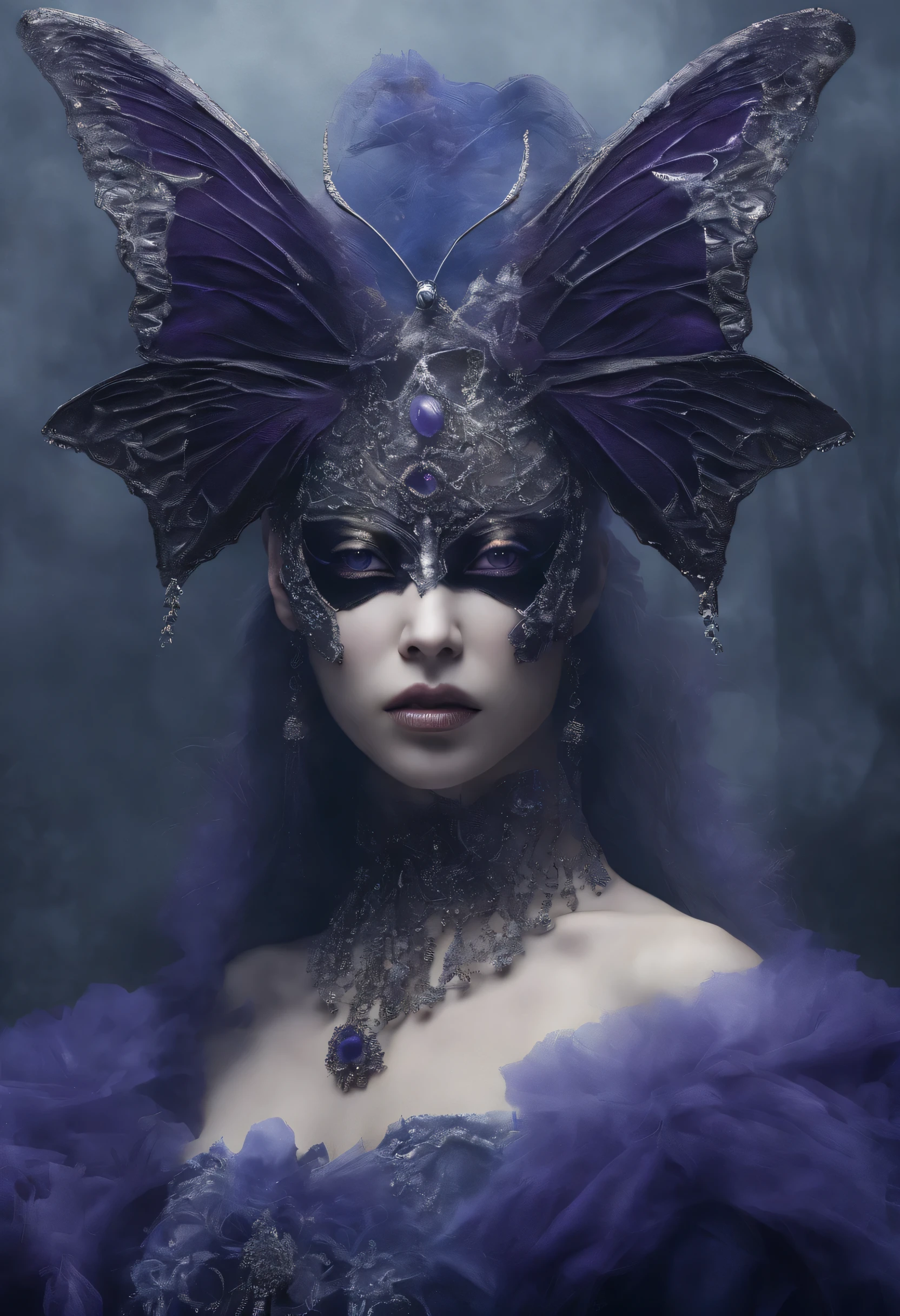Butterfly motif、Purple and blue tones、Vibrant colors、((masterpiece)))、(((top-quality)))、((ultra-detailliert))、(A hyper-realistic)、(highly detailed CGillustration)、From the right side、Official art、Milan at the beginning of the 20th century、Decadent、Madame Papillon、Masquerade、refinement、Elegance、Gorgeouasks that cover most of the face、Colorful and detailed mask design、matchless beauty、Fans、gorgeous dress、jewely、Perfect Angle、perfect-composition。full body Esbian Butterfly motif、Purple and blue tones、Vibrant colors、((masterpiece)))、(((top-quality)))、((ultra-detailliert))、(A hyper-realistic)、(highly detailed CGillustration)、From the right side、Official art、Milan at the beginning of the 20th century、Decadent、Madame Papillon、Masquerade、refinement、Elegance、Gorgeouasks that cover most of the face、Colorful and detailed mask design、matchless beauty、Fans、gorgeous dress、jewely、Perfect Angle、perfect-composition。full body Esbian
