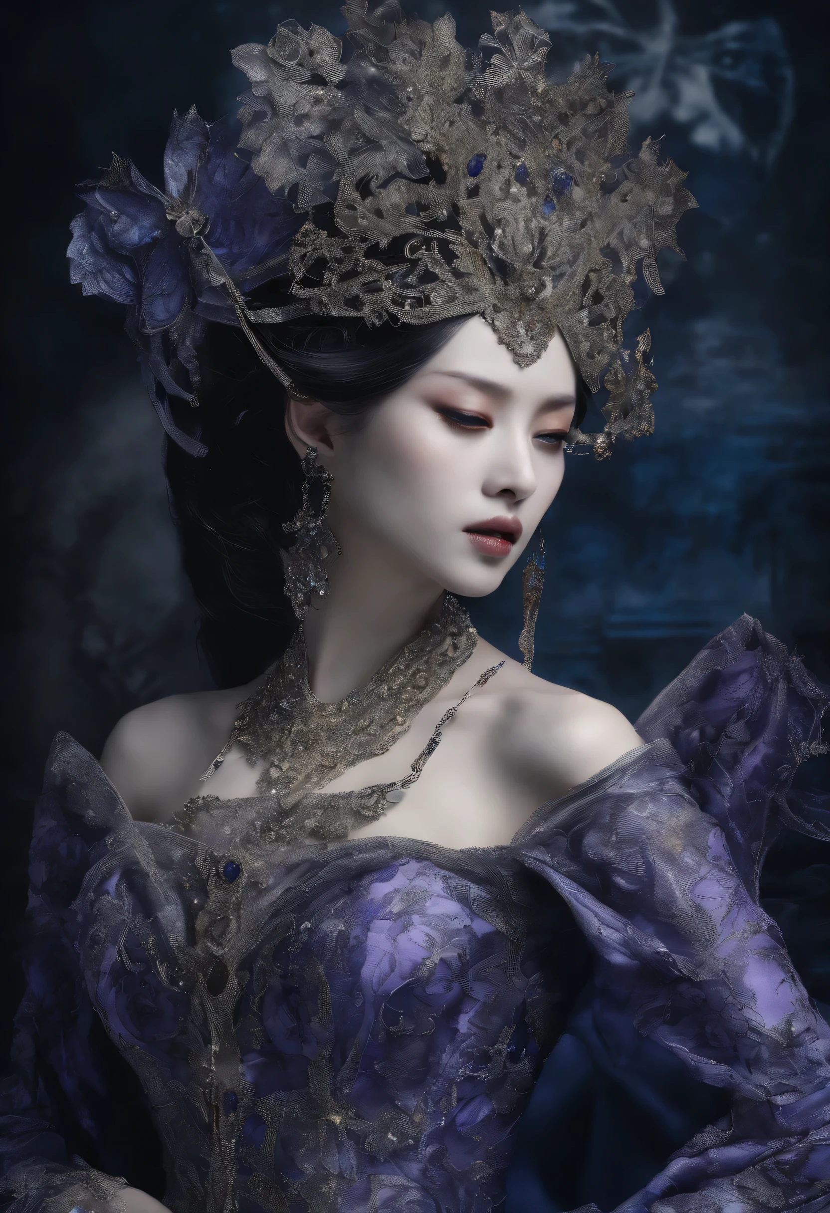 Butterfly motif、Purple and blue tones、Vibrant colors、((masterpiece)))、(((top-quality)))、((ultra-detailliert))、(A hyper-realistic)、(highly detailed CGillustration)、From the right side、Official art、Milan at the beginning of the 20th century、Decadent、Madame Papillon、Masquerade、refinement、Elegance、Gorgeouasks that cover most of the face、Colorful and detailed mask design、matchless beauty、Fans、gorgeous dress、jewely、Perfect Angle、perfect-composition。full body Esbian Butterfly motif、Purple and blue tones、Vibrant colors、((masterpiece)))、(((top-quality)))、((ultra-detailliert))、(A hyper-realistic)、(highly detailed CGillustration)、From the right side、Official art、Milan at the beginning of the 20th century、Decadent、Madame Papillon、Masquerade、refinement、Elegance、Gorgeouasks that cover most of the face、Colorful and detailed mask design、matchless beauty、Fans、gorgeous dress、jewely、Perfect Angle、perfect-composition。full body Esbian