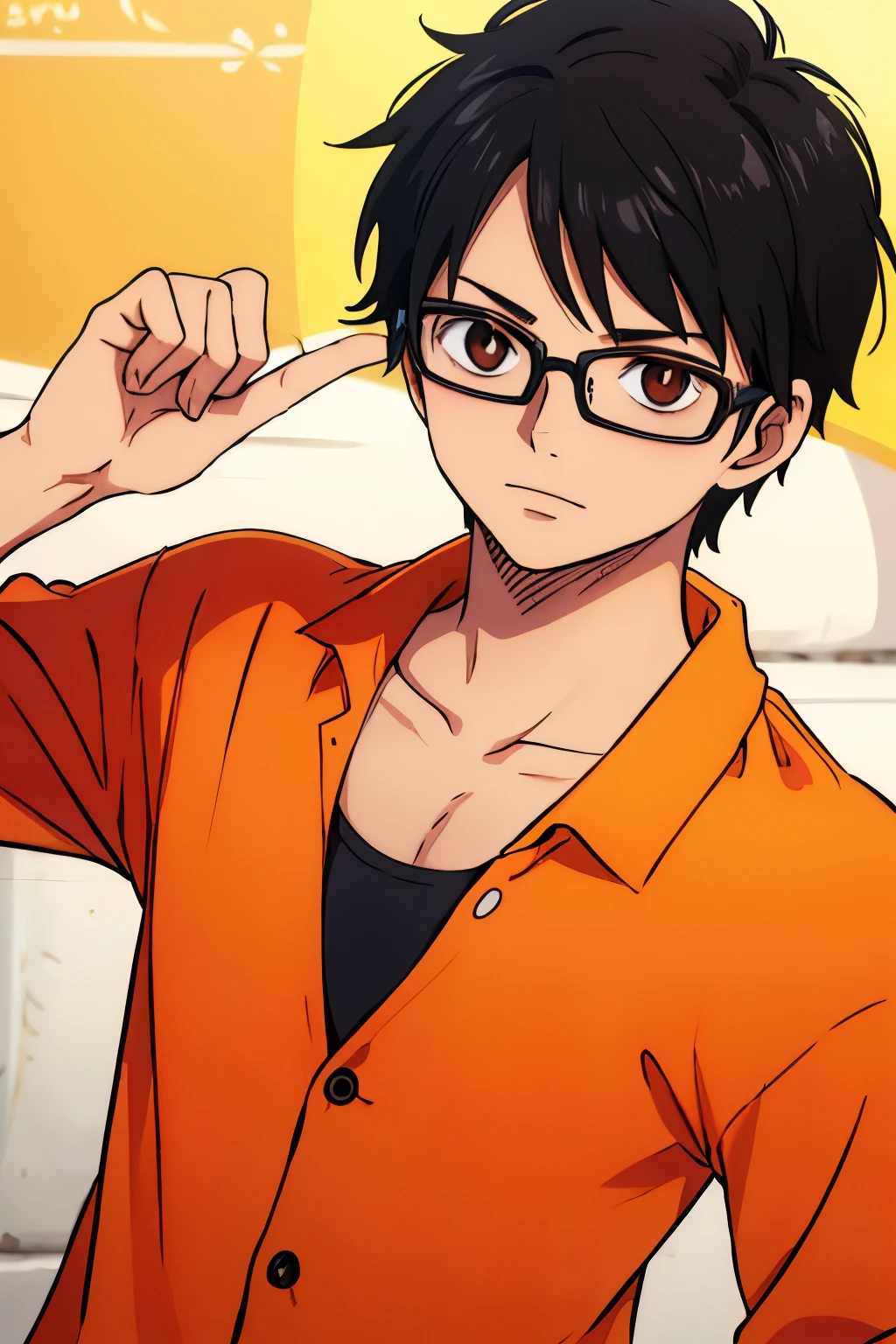 Young boy with short black hair with brown eyes with glasses