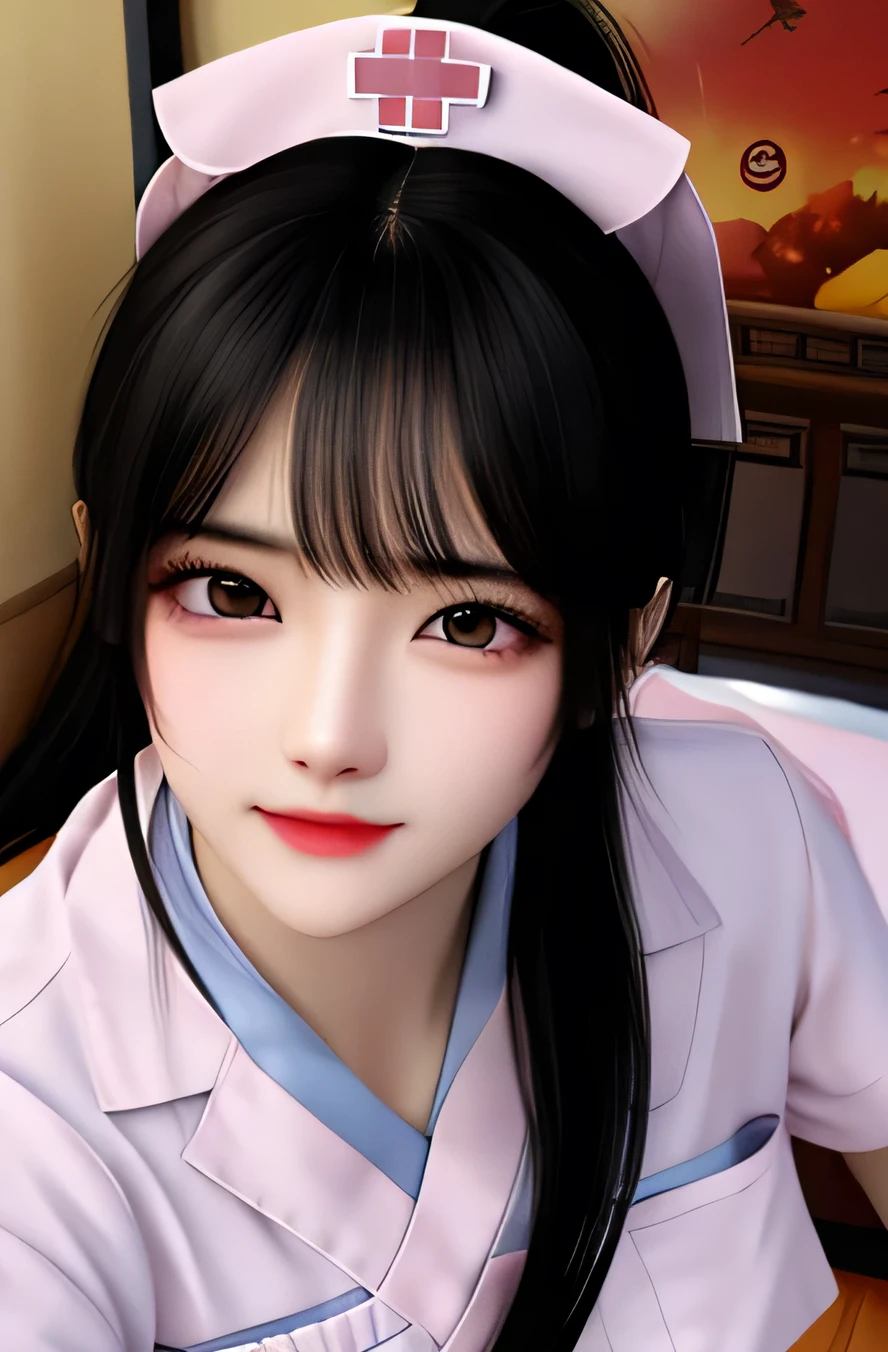 ((highest quality)), ((masterpiece)), (detailed), Perfect Face，Black Hair，nurse，Small breasts，ponytail，whole body，Chinese Sexy

