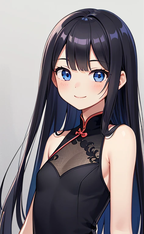 (masterpiece:1.4、top-quality、illustration:1.4,realistic、)、(character focus、,upper body:1.3)、(1girl),(happy smile:1.3),(cute),cute face,blue eyes、(cute)、
,(stand:1.4),(black long hair),
,(slender),(china dress:1.3),
(),(), (small breasts:1.3)、
、slender、