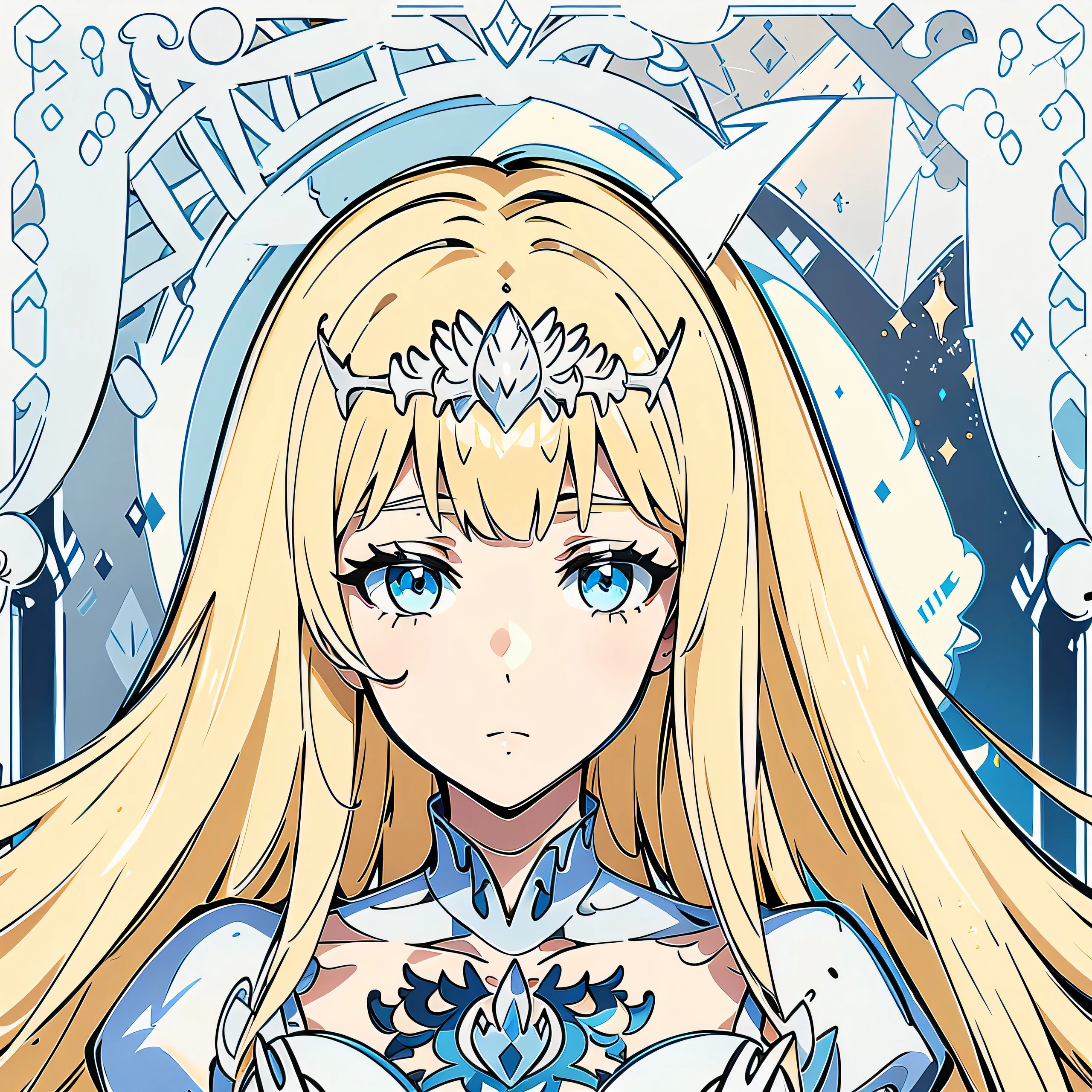  anime, portrait, 4k, 1girl, solo, Calca, Calca Bessarez, blonde hair, extremely long hair, very long hair, white tiara, silver tiara, white dress, blue eyes, medium chest