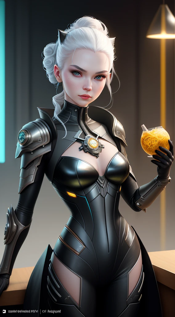 Stunning photorealistic portraits,Showing the beautiful cyberpunk catwoman, Albinism, White shapeless cyberpunk hair, White eyebrows, whole body, Baroque style exquisite cyber armor, Super Fine, Luminism, Bar lighting, complicated, 4k resolution concept art portrait of Greg Rutkowski, Type Germ, Wallop, Alphonse Mucha, Small fusion, Realistic Fantasy, 分形Isometric细节生物发光, Beautiful, 3D Rendering, Octane Rendering, Complex details, Movie, Popular on artstation | Isometric | Centered Surreal Cover Photo,Awesome full color, Hand Painted, dark, Perseverance, Realistic Mucha, Klimt, 12K