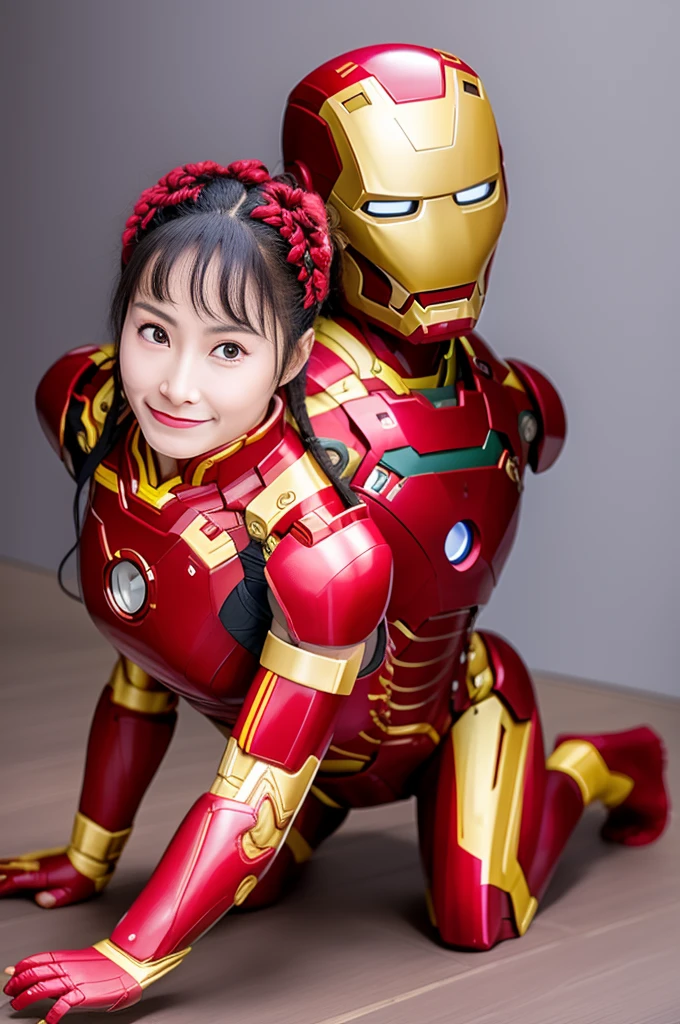 Chinese Theme, raw color photo, Long Shot, Practical, 1 Girl, A 21-year-old girl, In the basement, Iron Man Suit, best quality, Delicate eyes, Beautiful and symmetrical face, slim, Detailed buttocks, Small breasts,  Serious expression,  photoPractical, light, at night, Dynamic_color_scope, , BDSM, Tie Up