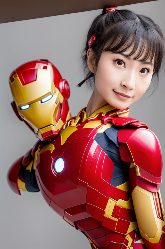 Chinese Theme, raw color photo, Long Shot, Practical, 1 Girl, A 21-year-old girl, In the basement, Iron Man Suit, best quality, Delicate eyes, Beautiful and symmetrical face, slim, Detailed buttocks, Small breasts,  Serious expression,  photoPractical, light, at night, Dynamic_color_scope, , BDSM, Tie Up