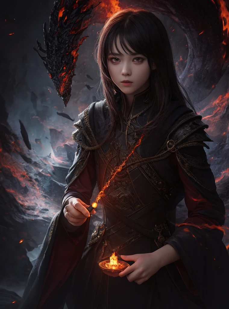 1 Girl,Solitary,masterpiece, best quality,fantasy,dark,shadow,
Face matters,the boy is important,the eyes are important,The character is the subject of the work,(Upper Body),
flame,ruins, spin magic,
