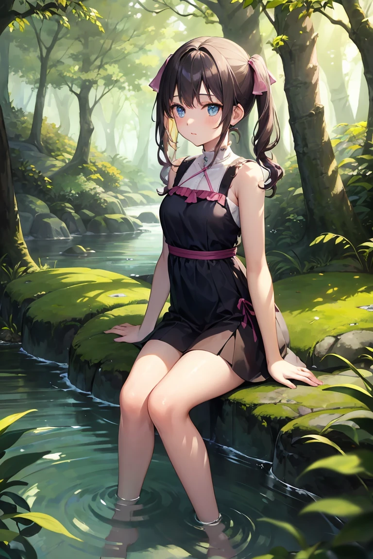 absurdres, RAW photo, extremely delicate and beautiful, masterpiece, Best Quality, ultra high resolution, 32k, hyperrealistic, ultra-detailed, perfect anatomy, super Detailed skin, perfect figure, Japanese woman, late 20s, very Slim body, narrow waist, very small head, handsome detailed woman, very detailed eyes and face, realistic face proportions, Stunning detailed eyes, Realistic beautiful face, very small face, Realistic small beautiful eyes, tearful mole, earring, beautiful and very thin legs, beautiful and very thin thighs, ((very huge round breasts)), medium hair, black hair, sweat, (full body shot), sleeveless, bare arms, bare legs, Collarbone, ((cheongsam)), outdoor,