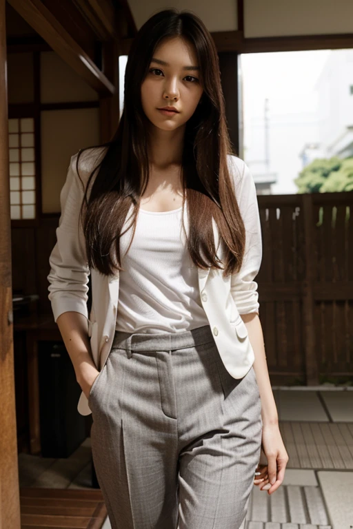 long hair, woman, suit, slender, 25 years old, Japan person